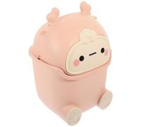 PRETYZOOM Mini Poubelle De Bureau Adorable Avec Couvercle, Petite Corbeille En Plastique Rose, Forme Dessin Animé Élan, Compacte Et Légère, Maison Salle De Bain