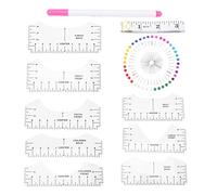 PRETYZOOM Outil D’alignement pour T-shirts avec Règle de Centrage, Kit Couture 8 Règles en Plastique Solide, 1 Mètre Ruban Souple, 40 Épingles Colorées et 1 Stylo, pour Repassage Précis