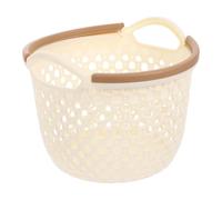 PRETYZOOM Panier À Linge En Plastique Panier À Linge Rond Avec Poignée Panier De Rangement Pour Vêtements Poubelle Ronde Portable Avec Poignées De Transport Beige