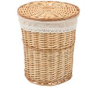 PRETYZOOM Panier à Linge Tressé Naturel Couvercle En Rotin Panier De Rangement Solide Et Spacieux Pour Chambre Salle De Bain Buanderie Multifonctionnel