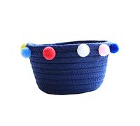 PRETYZOOM Panier de Rangement Tissé Coton Style Corbeille de Bureau Pliable et Lavable avec Boule Colorée Conteneur Pratique pour Clés Cosmétiques et Petits Objets