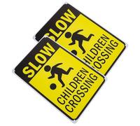 PRETYZOOM Panneau de Signalisation Jaune en Fer, 2pcs, Avertissement de Ralentissement pour Garçon et Filles, Utilisation Parcs et Aires de Jeux, Sécurité Routière