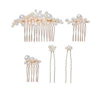 PRETYZOOM Peigne et Pinces à Cheveux de Mariage en Perles Dorées, Set 5 Pièces Fourchette, Accessoires Coiffure pour Mariée et Demoiselle d'Honneur Lors d'Événements Festifs