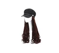 PRETYZOOM Perruque Casquette Longue Bouclée Femme Chapeau Synthétique Résistant Chaleur Style Naturel Châtain Accessoire Mode Cosplay Fête