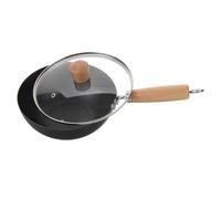 PRETYZOOM Petit Wok En Fer Forgé 20 Cm Couvercle, Poêle à Frire Sans Revêtement, Compatible Cuisinière Et Plaque à Induction, Ustensile Cuisine Pour Cuisson Polyvalente à Domicile