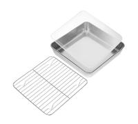 PRETYZOOM Plaque de Four Rectangulaire en Acier Inoxydable 24x24x5 Cm avec Grille et Couvercle, Poêle à Griller pour Légumes et Viande, Bac de Rangement Alimentaire Empilable, Cuisson