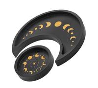 PRETYZOOM Plateau de Rangement en Bois Épais Cristal Lisse, Forme Lune et Soleil, Multifonction pour Bijoux, Huiles Essentielles et Décoration Intérieure, Set Jour et Nuit Polyvalent,