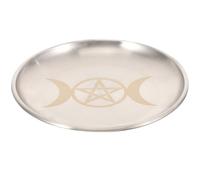 PRETYZOOM Plateau de Rituels Wicca Métal avec Motif Pentagramme et Triple Lune Support Altar pour Cartes de Tarot Bijoux et Cérémonies Sacrées