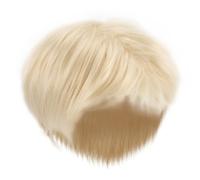 PRETYZOOM Postiche Synthétique pour Homme Frange Oblique, Cheveux Courts Droits, Couleur Or, Facile à Laver et Réutilisable, pour Films et Mariages à Thème