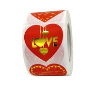 PRETYZOOM Rouleau de 500 Autocollants de Cœur Rouge Finition Dorée, Étiquettes Auto-adhésives 3,8 Cm pour Décoration Saint-valentin, Mariage et Scrapbooking, Stickers Scellants Polyvalents