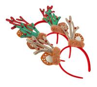 PRETYZOOM Serrage-Tête Bois de Renne en Peluche Doux 3 Pièces Rouge Vert Or - Bandeau de Noël Festif pour Adultes et Garçon et Filles - Accessoire Déguisement Cosplay Fête Hivernale