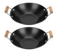 PRETYZOOM Set de 2 Marmites Épaissies en Métal avec Poignée en Bois, Antiadhésives et Faciles à Nettoyer, Cuisine Maison et Restaurant