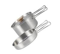 PRETYZOOM Set de Casserole de Camping en Acier Inoxydable Poignée Pliable Ergonomique, Poêle Multifonction Légère pour Barbecue en Plein Air