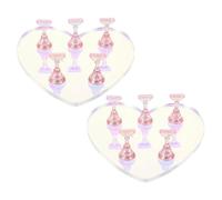 PRETYZOOM Support d'Entraînement Nail Art en Acrylique Transparent Forme Cœur Lot de 2 sets de 5 Pinces Rose Irisé Présentoir pour Faux Ongles à Coller pour Pratique Professionnelle et