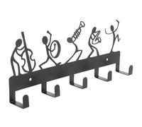 PRETYZOOM Support mural porte-clés en fer noir, 5 crochets multifonctions en forme de note de musique, adapté pour organisation dans hall d'entrée et espace domestique