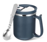 PRETYZOOM Tasse Isotherme 450 Ml Inox 304 avec Couvercle Multifonction et Infuseur Pliable, Gobelet Étanche Bleu Denim, pour Bureau et Voyage
