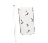 PRETYZOOM Tasse Verre Transparent avec Motif de Raisin et Pailles Kawaii pour Café Lait et Jus pour et Maison