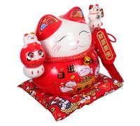 PRETYZOOM Tirelire Maneki Neko Céramique Rouge Statue Chat Chinois pour Épargne et Décoration de Bureau Symbole et Feng Shui