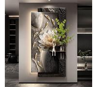 PreuepltrMa Art Mural 3D LED avec Télécommande, Sculpture Murale Verticale Lotus & Poisson Koï Texturée avec Étagère Grand Décor Mural pour Entrée Salon(B,80 * 160cm/31.50"*62.99"in)