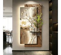 PreuepltrMa Art Mural 3D LED avec Télécommande, Sculpture Murale Verticale Lotus & Poisson Koï Texturée avec Étagère Grand Décor Mural pour Entrée Salon(D,70 * 140cm/27.56"*55.12"in)