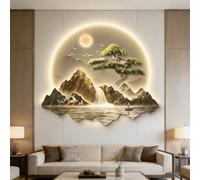 PreuepltrMa Art Mural 3D LED, Décoration Murale 3D avec LED Arbre aux Deniers Paysage Montagnard en Porcelaine Cristal Grand Art Mural pour Salon Maison(C,85 * 73cm/33.46"*28.74")