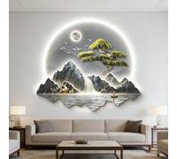 PreuepltrMa Art Mural 3D LED, Décoration Murale 3D avec LED Arbre aux Deniers Paysage Montagnard en Porcelaine Cristal Grand Art Mural pour Salon Maison(D,85 * 73cm/33.46"*28.74")