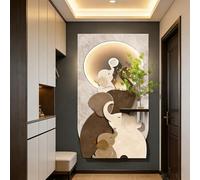 PreuepltrMa Art Mural 3D LED, Décoration Murale 3D avec LED Famille d'Éléphants Vase Hydroponique avec Planche en Grès Grand Art Mural pour Salon entrée(A,70 * 140cm/27.56"*55.12"in)