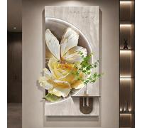PreuepltrMa Art Mural 3D LED, Décoration Murale 3D avec LED Papillon Tulipe Vase Hydroponique avec Flacon d'eau Amovible Grand Art Mural pour entrée Salon(D,50 * 100cm/19.69"*39.37"in)