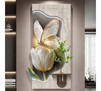 PreuepltrMa Art Mural 3D LED, Décoration Murale 3D avec LED Papillon Tulipe Vase Hydroponique avec Flacon d'eau Amovible Grand Art Mural pour entrée Salon(A,40 * 80cm/15.75"*31.50"in)