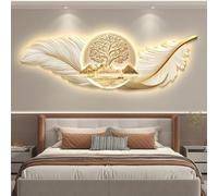 PreuepltrMa Art Mural 3D LED, Décoration Murale 3D avec LED Plume Arbre aux Deniers Paysage avec Gradation à Distance Grand Art Mural pour Chambre Salon(C,90 * 30cm/35.43"*11.81"in)