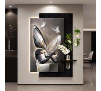 PreuepltrMa Art Mural 3D LED, Décoration Murale avec Papillon Moderne Vase Hydroponique Texture Grès Grand Art pour entrée Salon(B Sensor,31.50"*47.24"in)