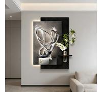 PreuepltrMa Art Mural 3D LED, Décoration Murale avec Papillon Moderne Vase Hydroponique Texture Grès Grand Art pour entrée Salon(D Control,23.52"*31.50"in)