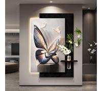 PreuepltrMa Art Mural 3D LED, Décoration Murale avec Papillon Moderne Vase Hydroponique Texture Grès Grand Art pour entrée Salon(A Control,27.56"*39.37"in)