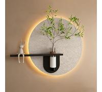 PreuepltrMa Art Mural 3D LED, Décoration Murale Ronde texturée avec Vase étagère et Figurine Lapin, Sculpture Murale Horizontale pour Salon, Chambre(Green,50cm/19.7" in)