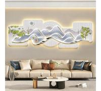PreuepltrMa Art Mural 3D LED, Grande Décoration Murale 3D avec LED Paysage Montagnard avec Capteur/Mouvement Télécommande Art Mural en Porcelaine Cristal(F Sensor,150 * 50cm/59.06"*19.69"in)