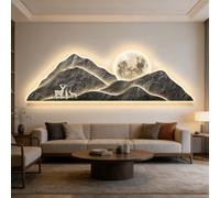 PreuepltrMa Décoration Murale 3D avec LED, Décor Mural 3D Montagne Lune Cerf avec Télécommande Grand Art Mural Luxueux pour Salon Chambre(C,120 * 60cm/47.24"*23.62"in)