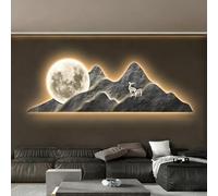 PreuepltrMa Décoration murale LED 3D avec télécommande à brancher - Motif montagne lune cerf - Décoration murale de luxe pour salon, chambre à coucher (D, 150 x 75 cm)