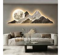 PreuepltrMa Décoration murale LED 3D avec télécommande à brancher - Motif montagne lune cerf - Décoration murale de luxe pour salon, chambre à coucher (B, 100 x 50 cm)
