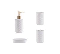 Preuve de Fuite Distributeur de Savon en céramique, Ensemble de 4 pièces, Porte-Brosse à Dents, gobelets for Bain de Bouche, Porte-Brosse à Dents
