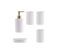 Preuve de Fuite Distributeur de Savon en céramique, Ensemble de 5 pièces, Porte-Brosse à Dents, gobelets for Bain de Bouche, Porte-Brosse à Dents