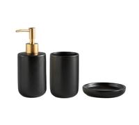 Preuve de Fuite Ensemble d'accessoires de Salle de Bain en céramique 3 pièces Comprenant Un Distributeur de Savon, Un gobelet for Bain de Bouche et Un Porte-Savon(Noir)