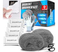[Prévient efficacement] Kit de barrière contre les rongeurs, comprend 2 pièces de laine d'acier, 5 pièces d'argile de réparation, des ciseaux et des gants, une laine d'acier de 8,1 cm x 2,3 m pour le
