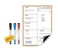 Previs Planning Frigo Magnetique Hebdomadaire A3 (30X40CM) avec 3 Marqueurs Premium - Idéal pour les listes de courses et l'organisation des menus, le travail, l'école et la semaine en famille.