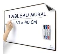 PREVIS Tableau Magnetique Mural Blanc Adhesif A2 60x40cm - 3 Feutres - Film Tableau Blanc Effacable Mural - Grand Rouleau Papier Aimanté Adhésif pour Maison, Bureau- Pas Dommages Mur