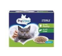 PreVital Nourriture pour chats stérilisés, 12 sachets en sauce, 6 volailles et 6 foie