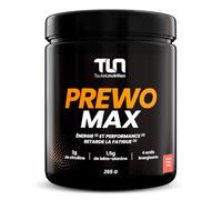 PREWO MAX | Pre-Workout avec Créatine, Caféine, Bêta-Alanine, Citrulline et Arginine | Énergie + Congestion Musculaire | Ginseng, Maca et Guarana | Saveur Fraise Citron | 255g de Poudre Vegan | TLN