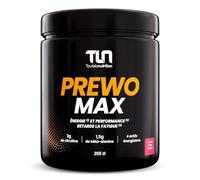 PREWO MAX | Pre-Workout avec Créatine, Caféine, Bêta-Alanine, Citrulline et Arginine | Énergie + Congestion Musculaire | Ginseng, Maca et Guarana | Saveur Fruits Rouges | 255g de Poudre Vegan | TLN
