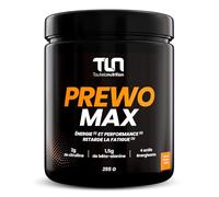 PREWO MAX | Pre-Workout avec Créatine, Caféine, Bêta-Alanine, Citrulline et Arginine | Énergie + Congestion Musculaire | Ginseng, Maca et Guarana | Saveur Ice Tea Pêche | 255g de Poudre Vegan | TLN