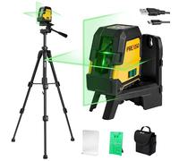 Niveau Laser 360° Autonivelant avec Trepied PREXISO, Horizontal/Croix/Vertical Niveau Laser Vert, Rechargeable, Distance de Travail 30 M, pour Construction, Carrelage, Renovation
