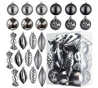 Prextex 24 Boules de Noël Grises pour les Décorations de Noël - Boules Noël Incassables avec Fil de Suspension pour la Décoration des Fêtes - Boules de Noël Grises (Combo de 8 Boules et Formes)